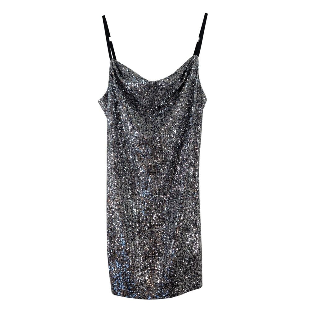 Bebe Silver Sequin Mini Dress, Size Large